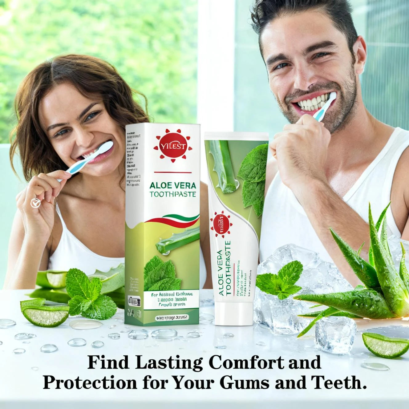 Tidesmit Aloe Vera toothpaste for natural teeth whitening, fresh breath, and healthy gum care with peppermint.