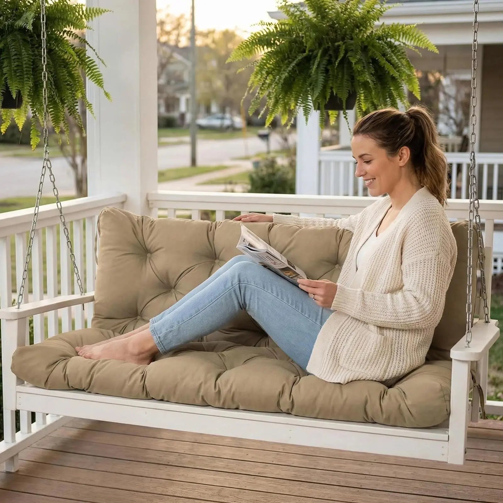 Bench Cushion with Backrest 2 or 3 Seat Swing Replacement Cushions Overstuffed for Garden Patio Furniture Loveseat Swing Outdoor