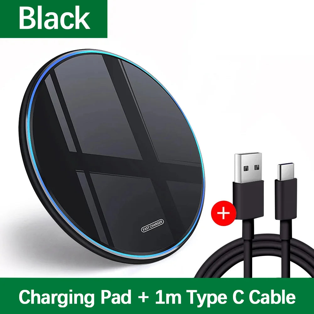 30W Fast Wireless Charger Dock - Qi Certified for iPhone & Android Black with cable Tidesmit