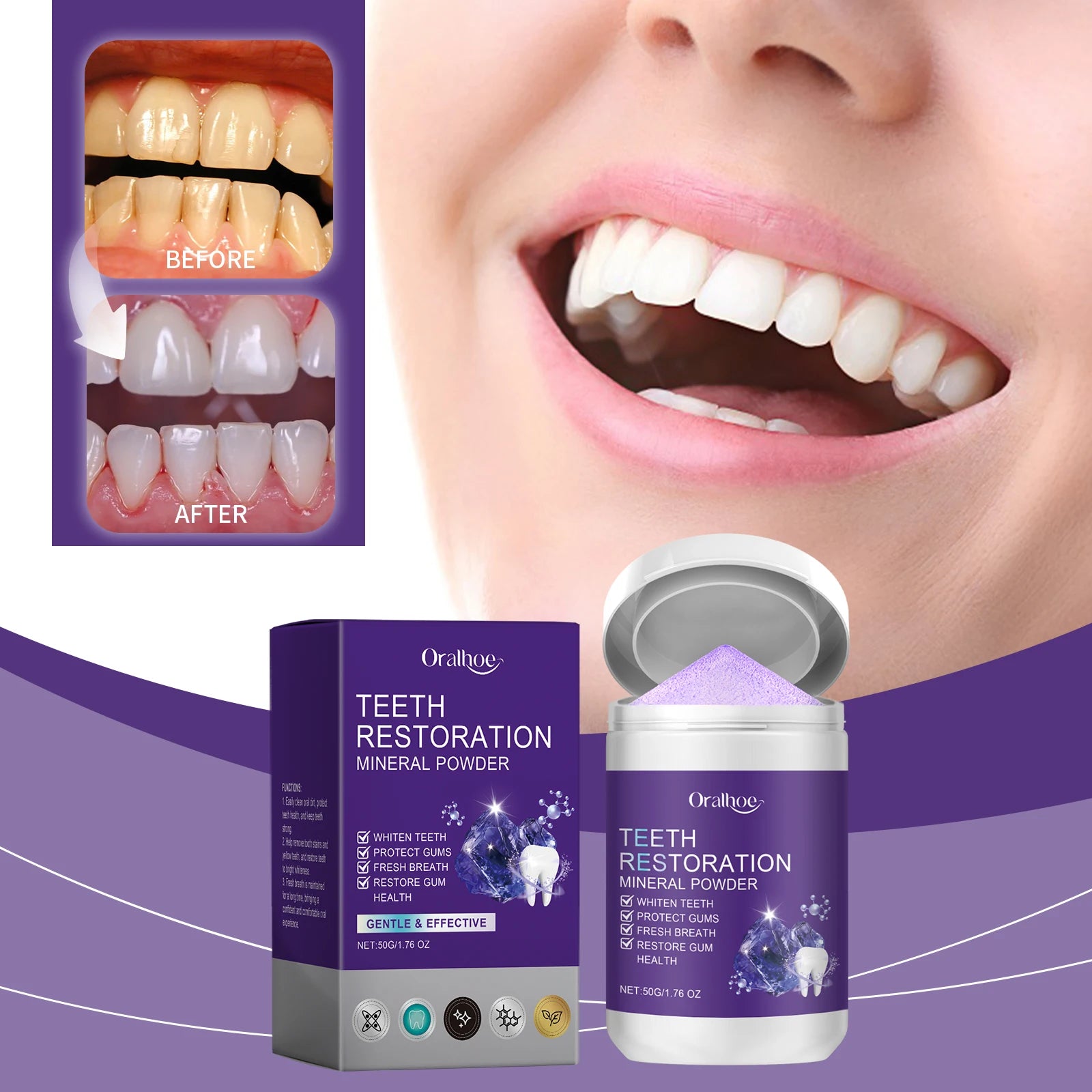 Tidesmit Teeth Restoration Mineral Powder for professional teeth whitening, stain removal, and fresh breath.