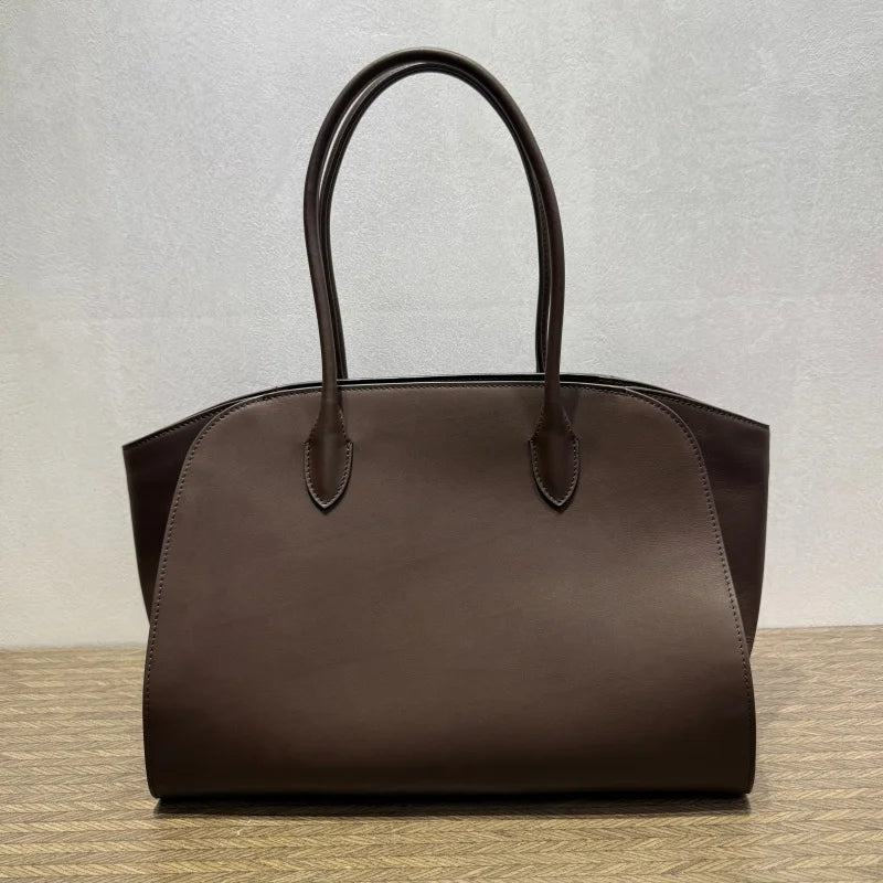 2026 high-quality genuine leather Marlo 12 inch 14 inch saddle leather tote bag, women's shoulder bag, high-end leather texture,