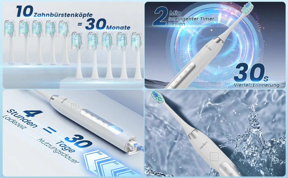 SEJOY Sonic Electric Toothbrush for Adults with 10 Brush Heads, Sonic Electric Tooth brush with 38000 VPM Deep Clean 15 Modes, Rechargeable