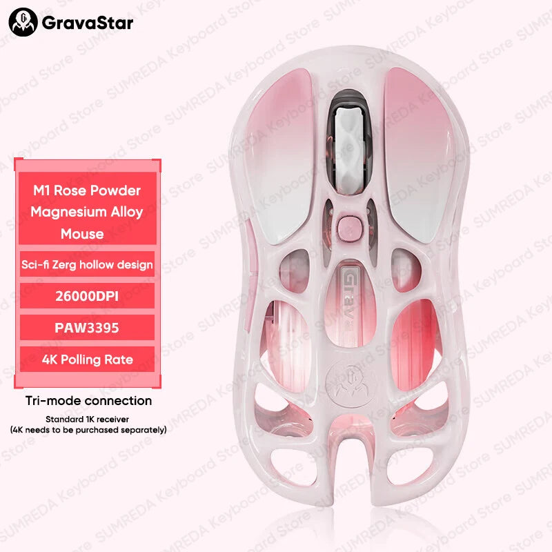 GravaStar Mercury M2 M1 Wireless Gaming Mouse Alloy 26000 DPI PAW3395DM Sensor Lightweight Hollowed Out Design RGB E-sports Mice