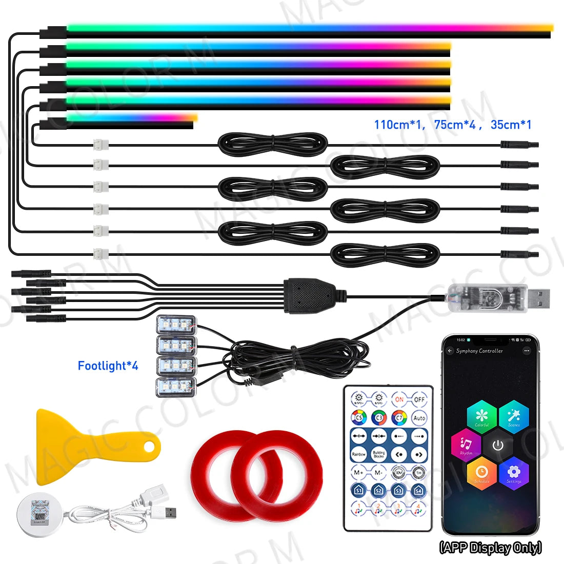 Tesla Interior LED Ambient Lights 10-in-1 RGB Kit - App Controlled 10in1 110CM 60S Tidesmit