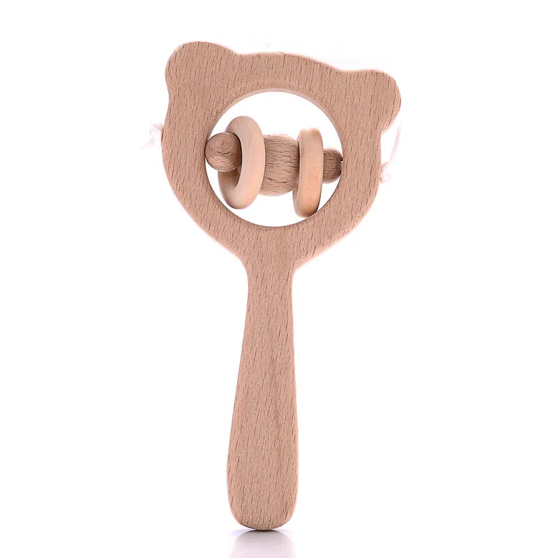 1Pcs Animal Shape Baby Wood Teether Rabbit Owl Beech Wooden Ring Teether Nursing Pendant Baby Rattles Chew Toys