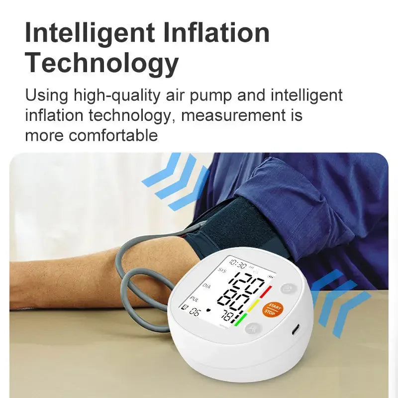 Round Upper Arm Blood Pressure Monitor Automatic Accurate Digital Medical BP Meter Sphygmomanometer for Elderly Home Use