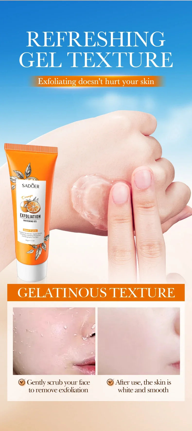 Orange Exfoliating Gel for Pores & Blackheads | Natural Beauty Care Scrubs Treatments Tidesmit