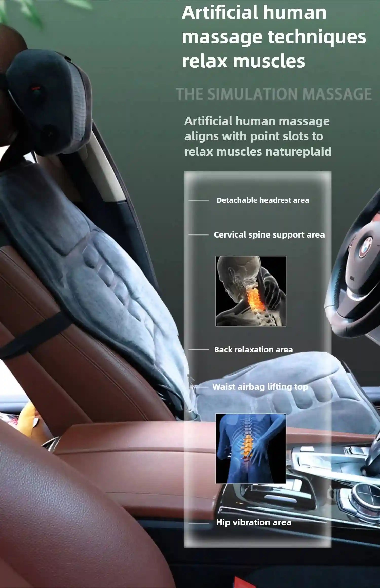 Electric Massager Seat Cushion with Heat and Airbag Lumbar Support Massage Roller Tidesmit