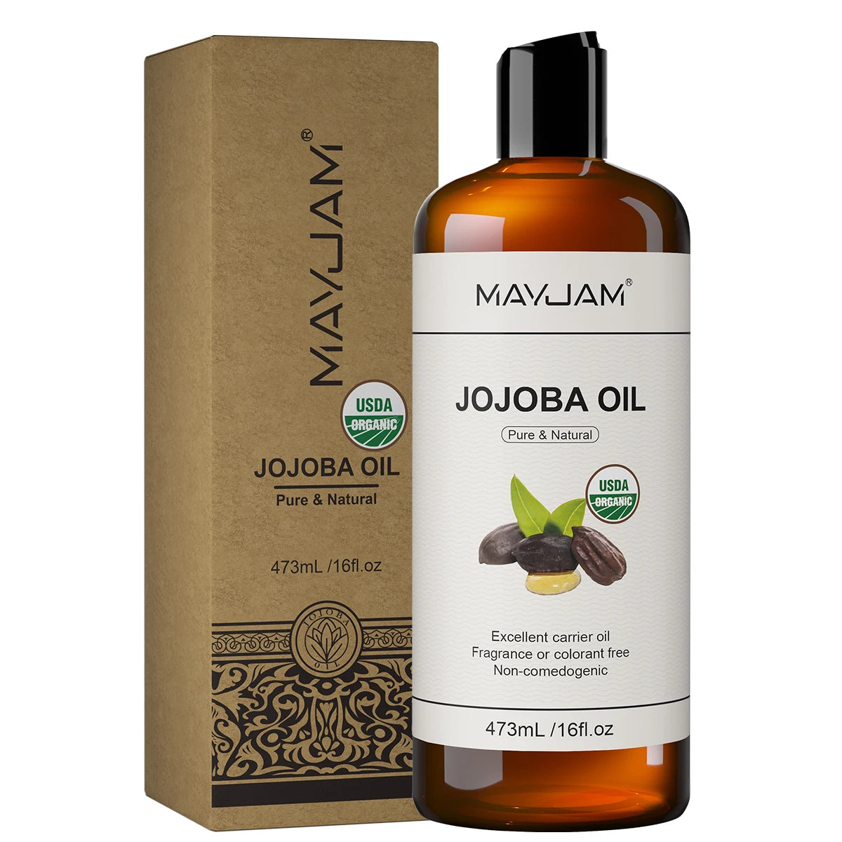 Jojoba oil essential oil bottle with cardboard box, 473mL, pure & natural