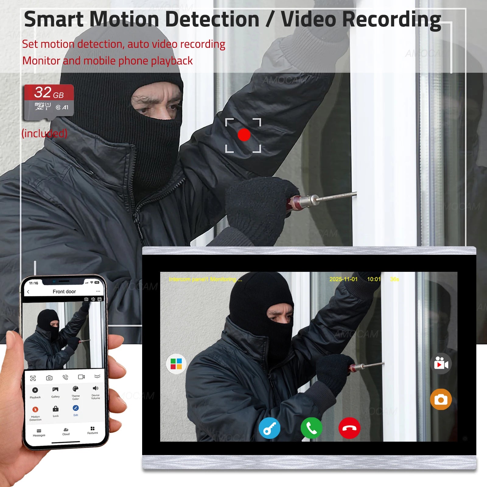 1080P 10.1 Inch Touch Screen Wifi Video Doorbell, Smart Home Video Intercom 32G Card Rceord Kit Works with Tuya ID Unlcok 4-Wire