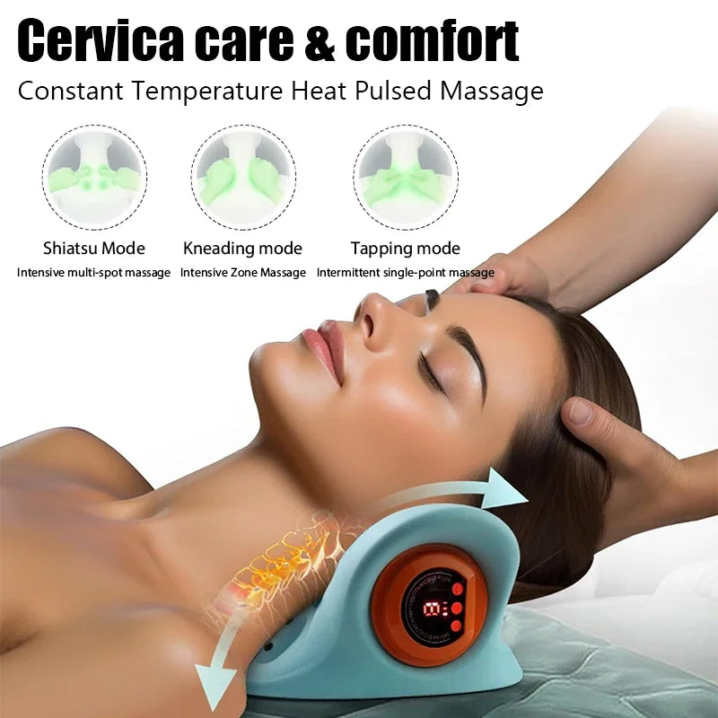 Electric Neck Massager with Heat Therapy - Blue Rechargeable Relief Massage Cushion Tidesmit