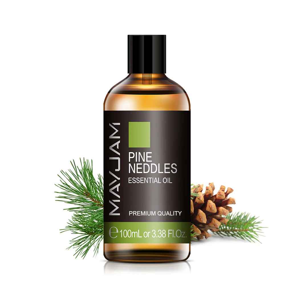 100 ml essential oil bottle, Pine needles scent, amber glass with black cap