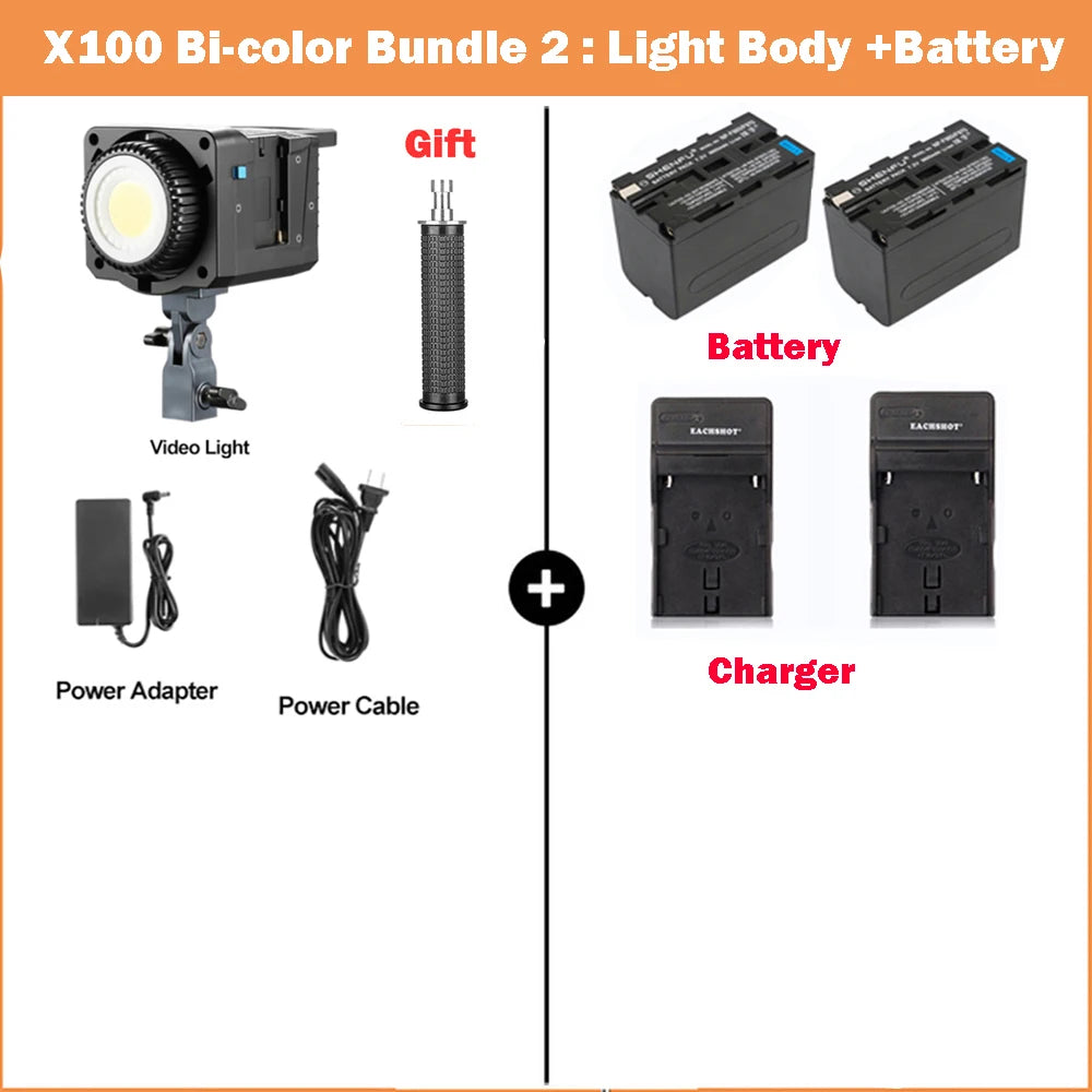 100W Bi-Color LED Video Light with Bowens Mount - Tidesmit Professional X100 Bicolor Kit 2 Tidesmit