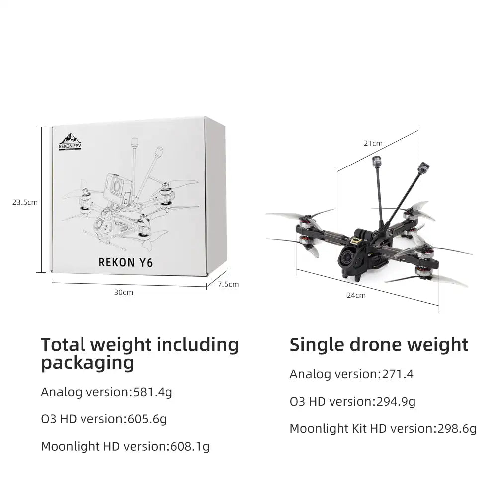 HGLRC Rekon Y6 Long Range FPV Drone - 6S Performance Kit Tidesmit