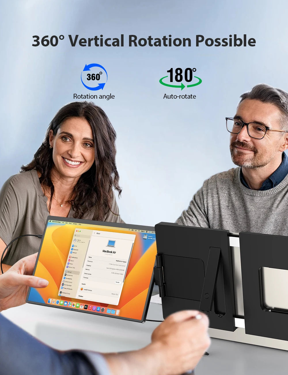 UPERFECT 14" 2K Triple Portable Monitor with 360° Rotation Stand 2240x1400 QHD IPS Laptop Screen Extender for Windows Chrome Mac