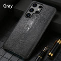 Stingray Leather Phone Case for Galaxy S24 S23 Ultra | Slim Drop Protection GRAY Tidesmit