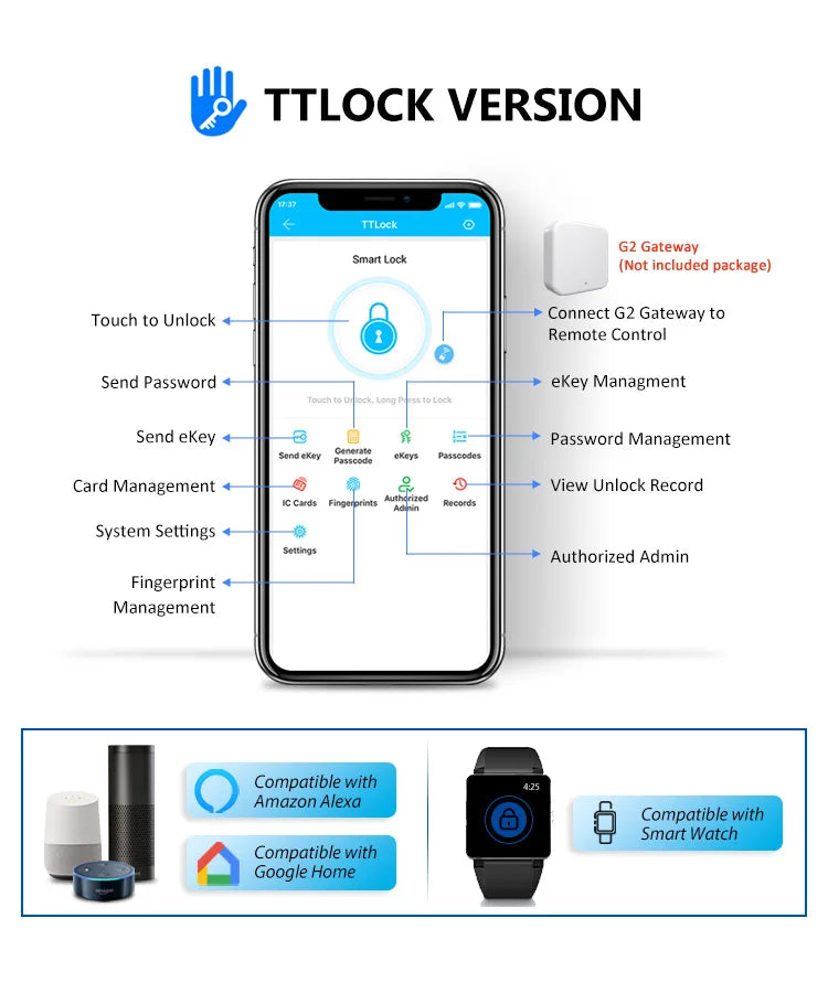 3DCamera TTlock Waterproof Bluetooth Wifi Fingerprint Smart Lock Electronic Intelligent Biometric Code Digital Door Lock