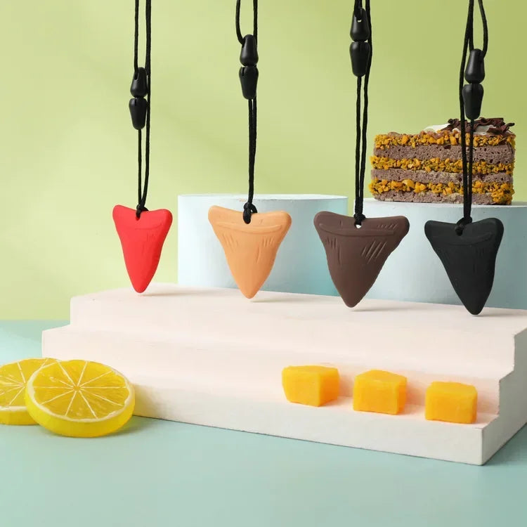 Kids Sensory Chew Necklace Brick Chewy Kids Silicone Triangle Fangs Toys Silicone Teeth for Children with Autism