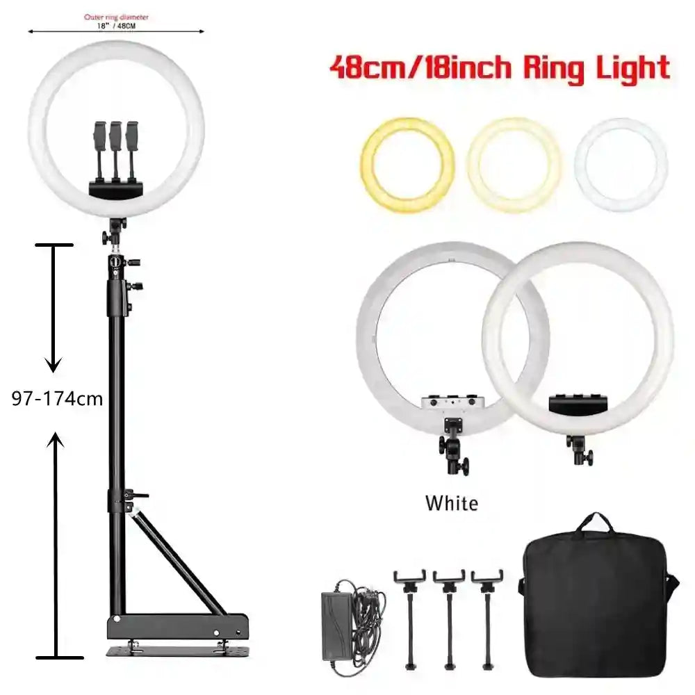 18 Inch LED Ring Light with Adjustable Tripod for Content Creation 170cm Wall bracket D Tidesmit