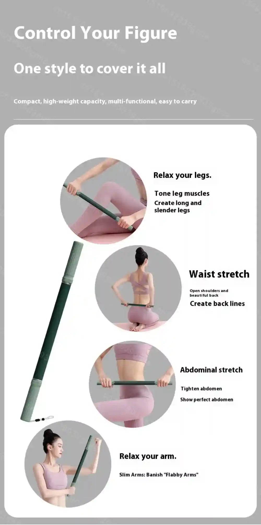 Yoga Fascia Stick 57cm Massage Roller for Deep Tissue Muscle Recovery Massage Roller Tidesmit