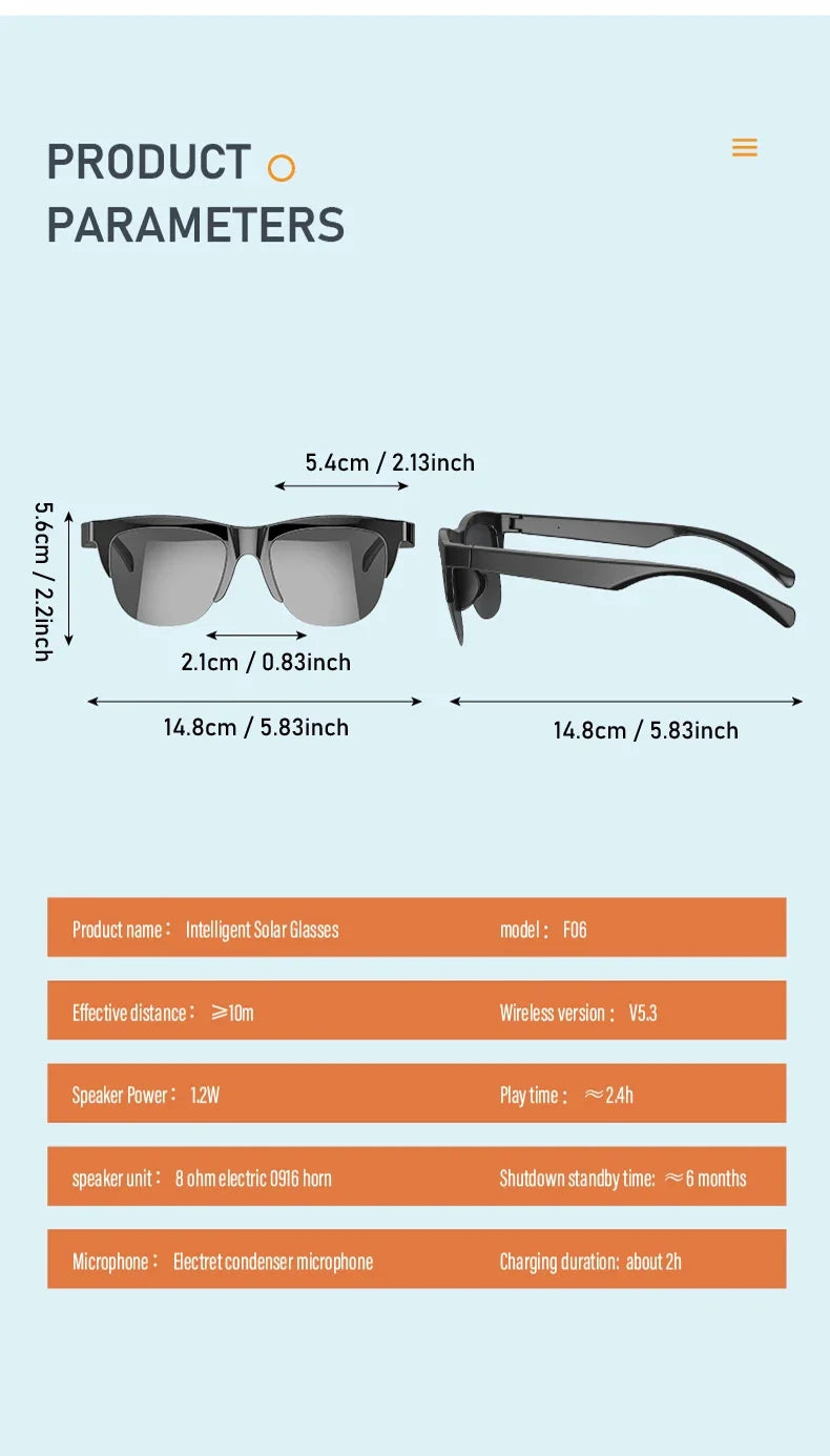 Tidesmit Bluetooth Smart Glasses V5.3 - Wireless Audio & UV Protection Tidesmit