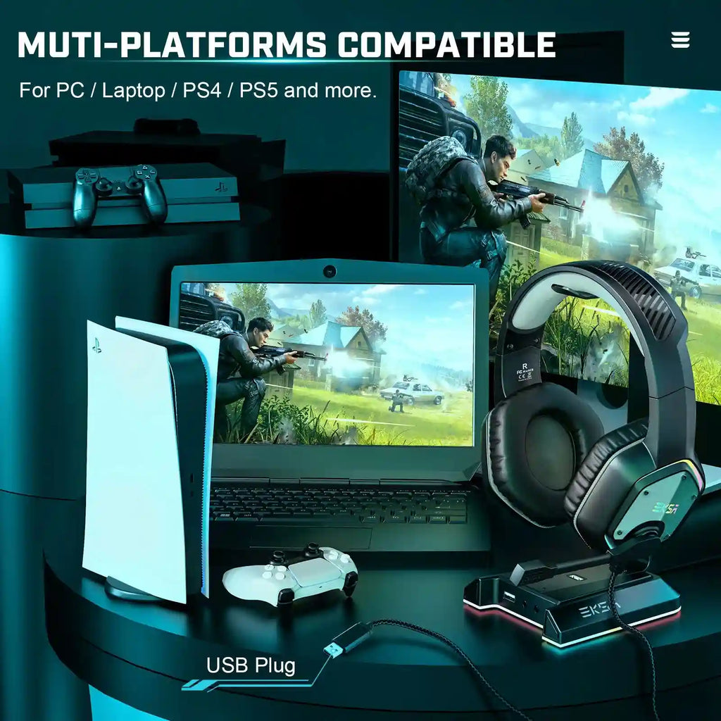 Wireless Gaming Headset with Mic - 7.1 Surround Sound for PC and PS5 Tidesmit