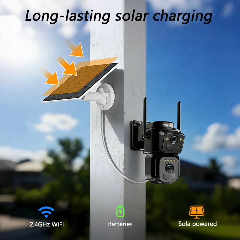 SZSINOCAM 2PCS Dual Lens Solar WiFi Camera Outdoor Security 24h Record Built in Battery Solar Panel Wireless Cam Alarm