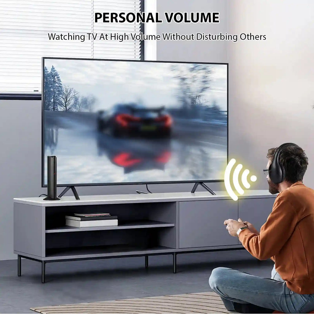 Wireless TV Headphones with Transmitter - 98ft Range, Low Latency Audio Tidesmit