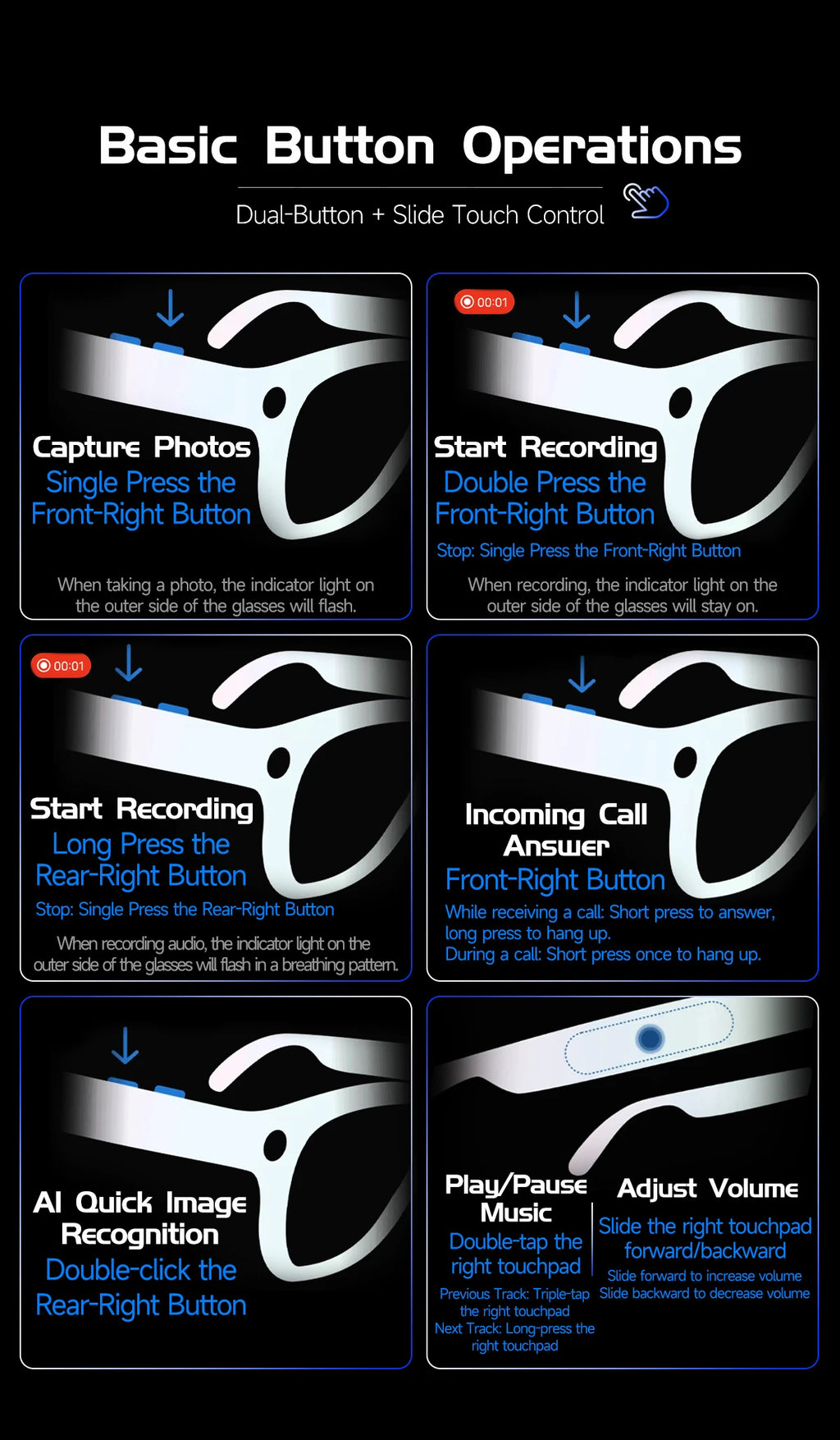 AI Smart Glasses with 8K Camera - Black Bluetooth Mixed Reality Headset Tidesmit