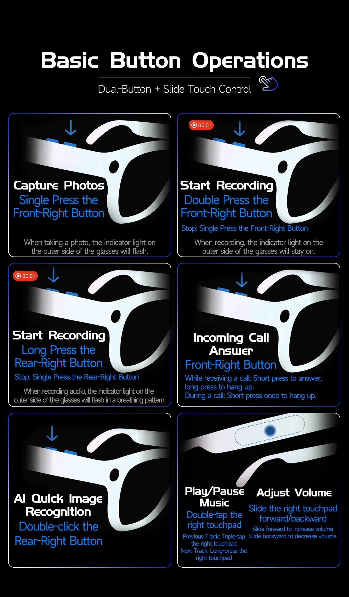 AI Smart Glasses with 8K Camera - Black Bluetooth Mixed Reality Headset Tidesmit