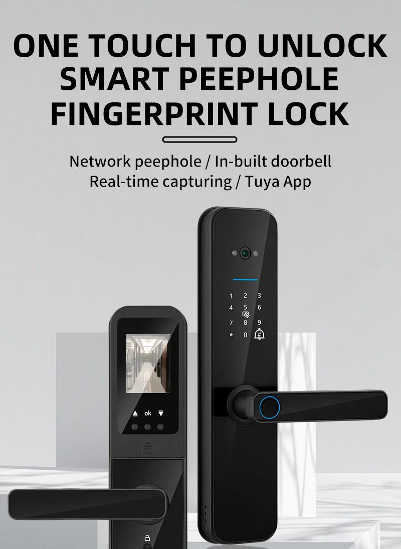 XSDTS New Tuya Wifi Digital Electronic Smart Door Lock With Biometric Camera Fingerprint Smart Card Password Key Unlock