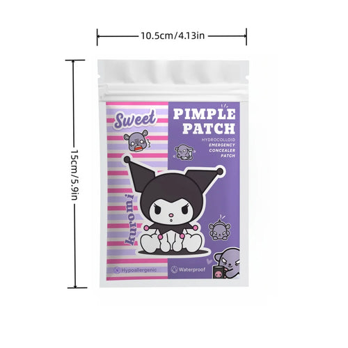 Hydrocolloid pimple patch pouch with pink stripes and cat character artwork