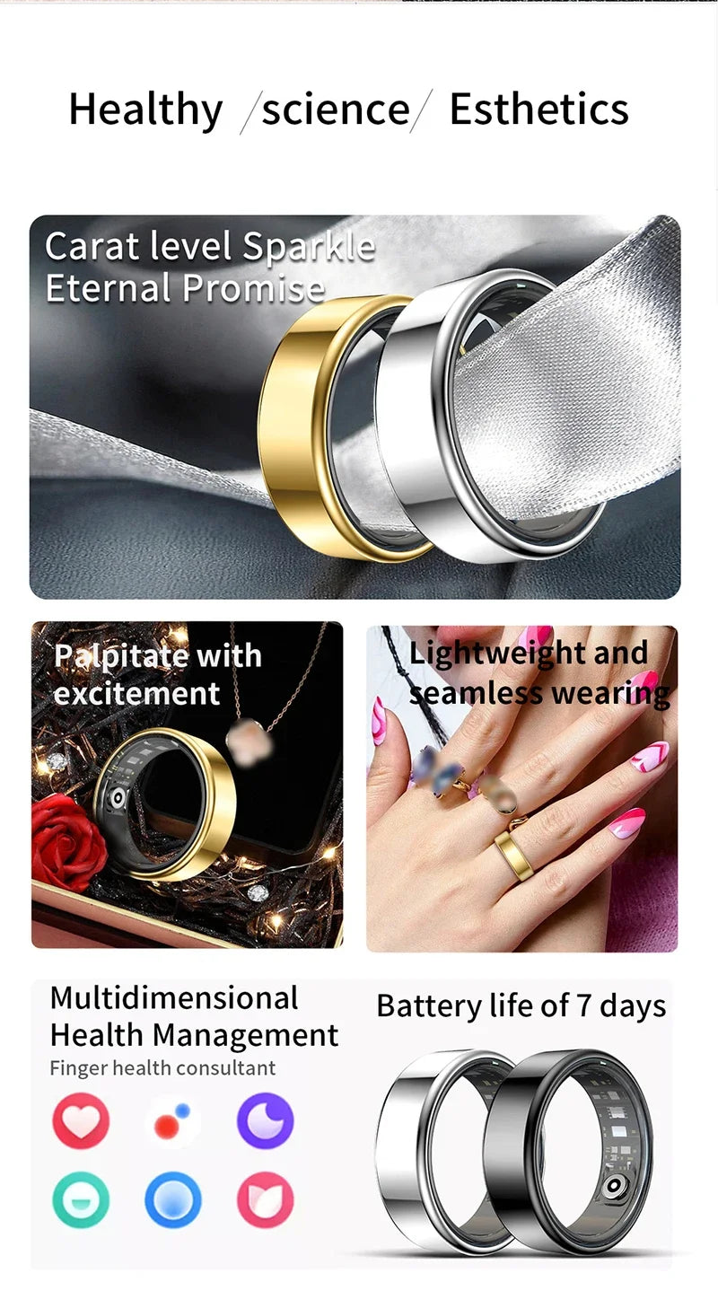 Smart Health Tracker Ring - Heart Rate & Oxygen Fitness Monitor Tidesmit