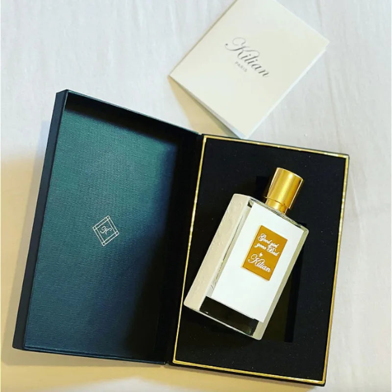 Kilian Good Girl Gone Bad EDP 50ml: Rectangular glass bottle, niche oriental floral unisex perfume in luxury box.