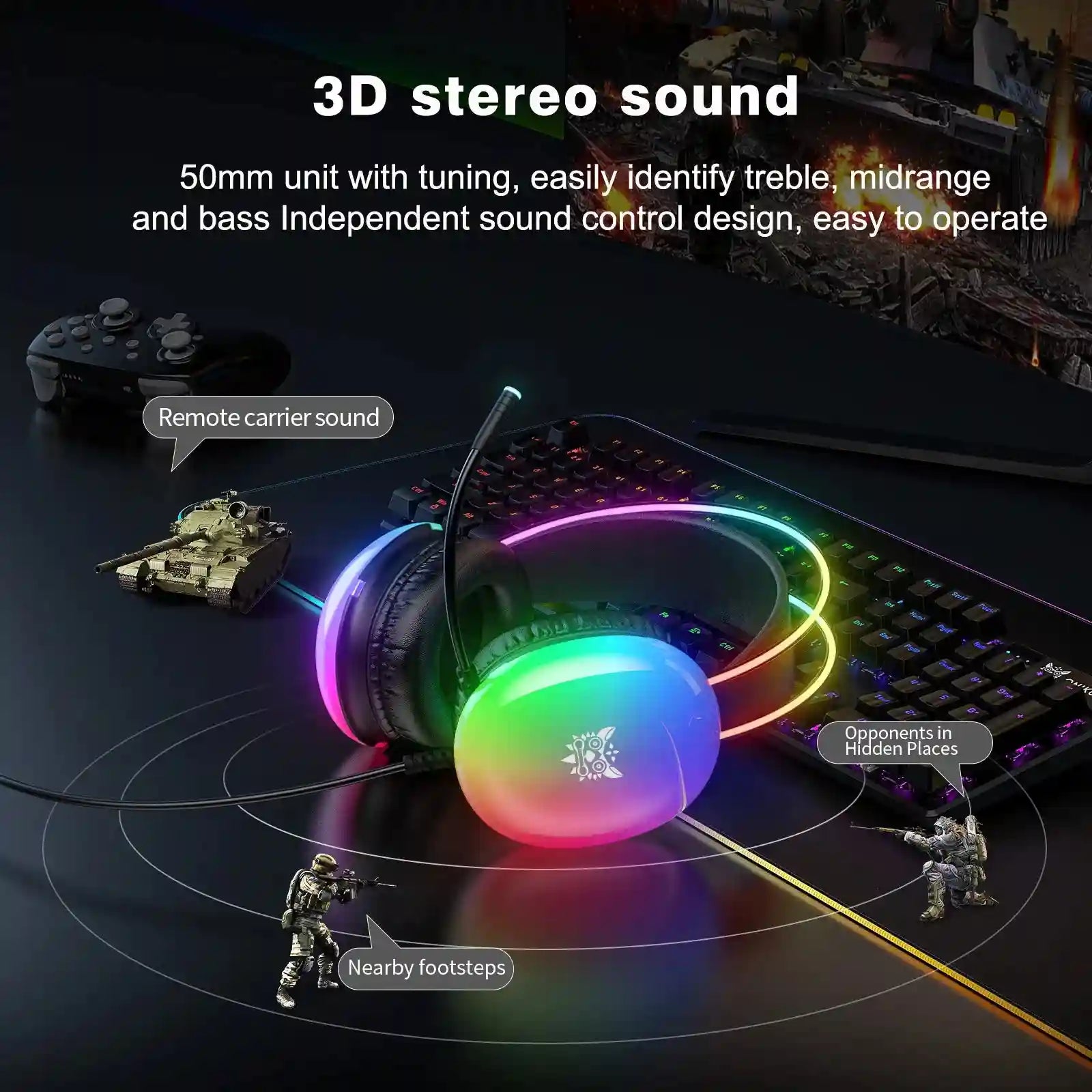 Gaming Headset with Noise Canceling Mic - Over-Ear Low Latency Black Tidesmit