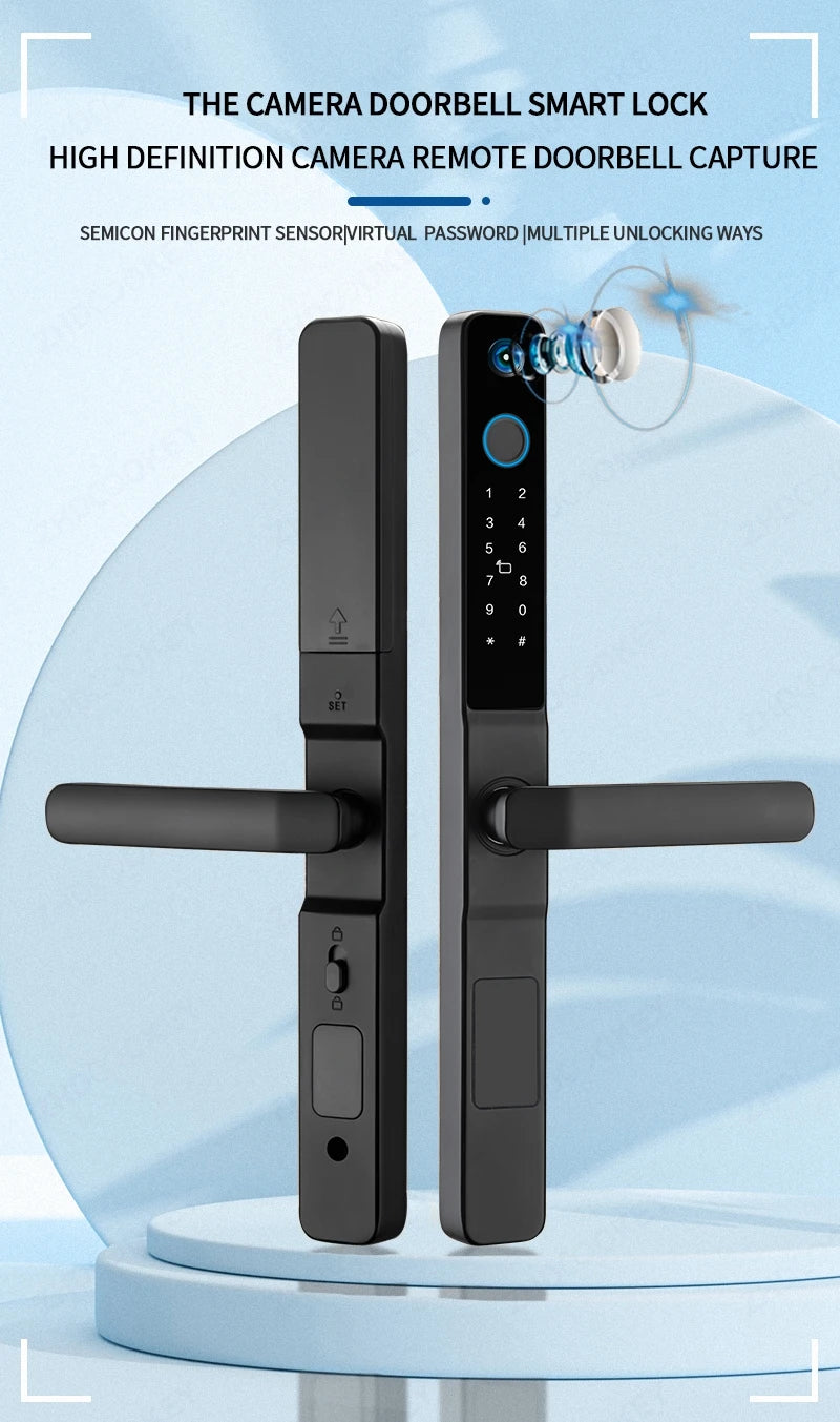 Smart Lock with Camera Door Viewer Waterproof IP66 Tuya WiFi Fingerprint Password Sliding RFID Card Sliding Electronic Door Lock