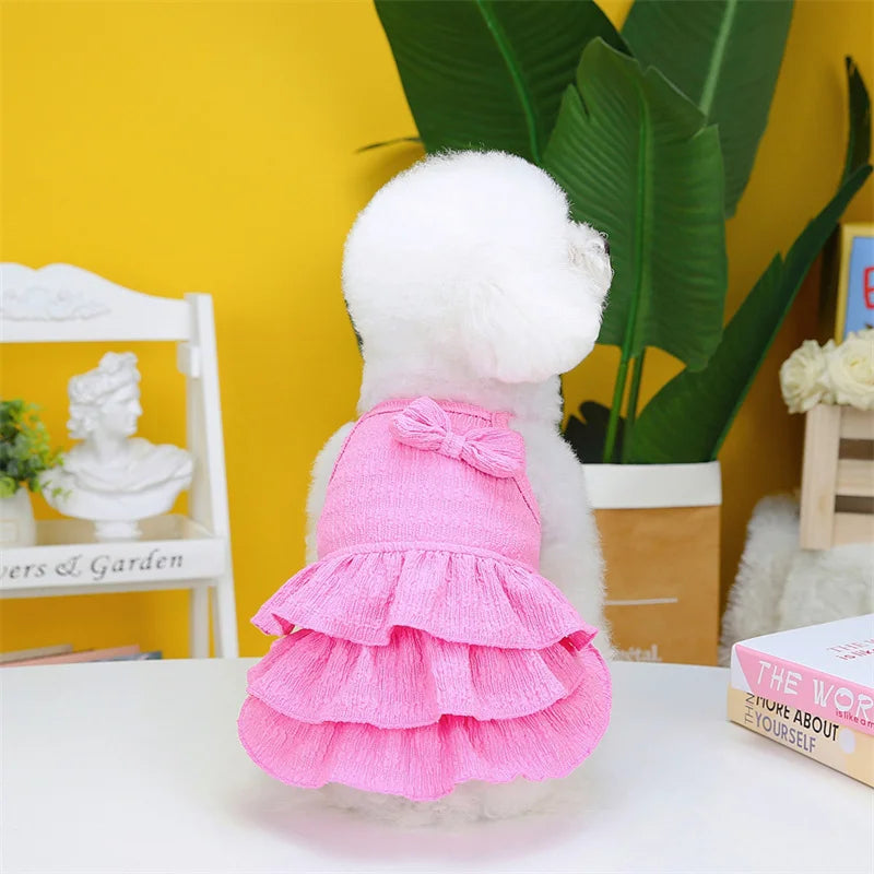 Candy Color Puppy Dog Layered Skirt Dresses Spring Summer Pet Clothes for Small Dogs Poodle Yorkshire mascotas Princess Dresses