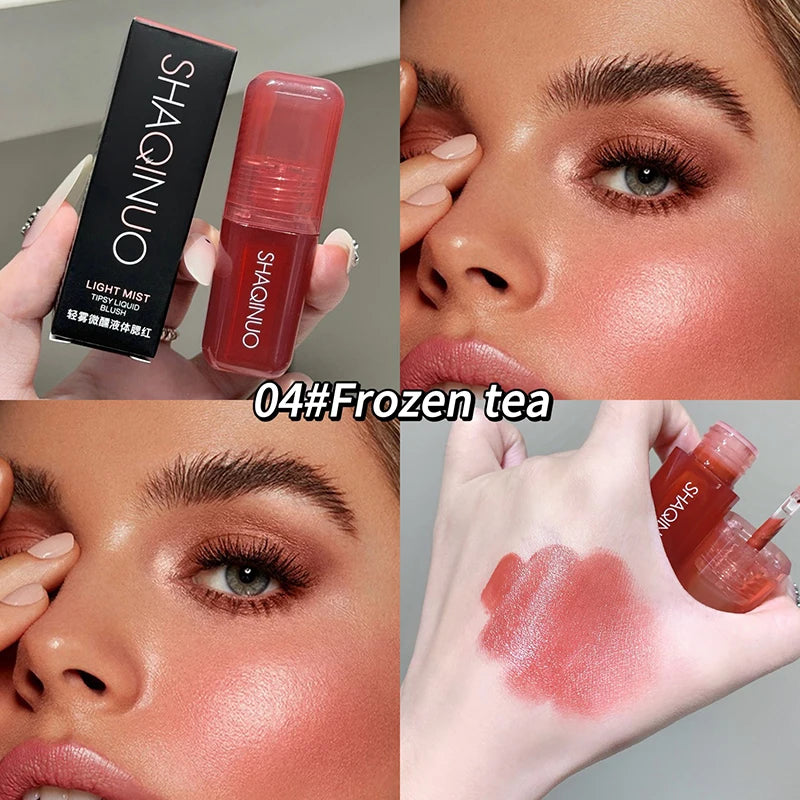 Tidesmit SHAQINUO soft matte liquid blush texture swatch in peach pink and violet for natural face makeup finish