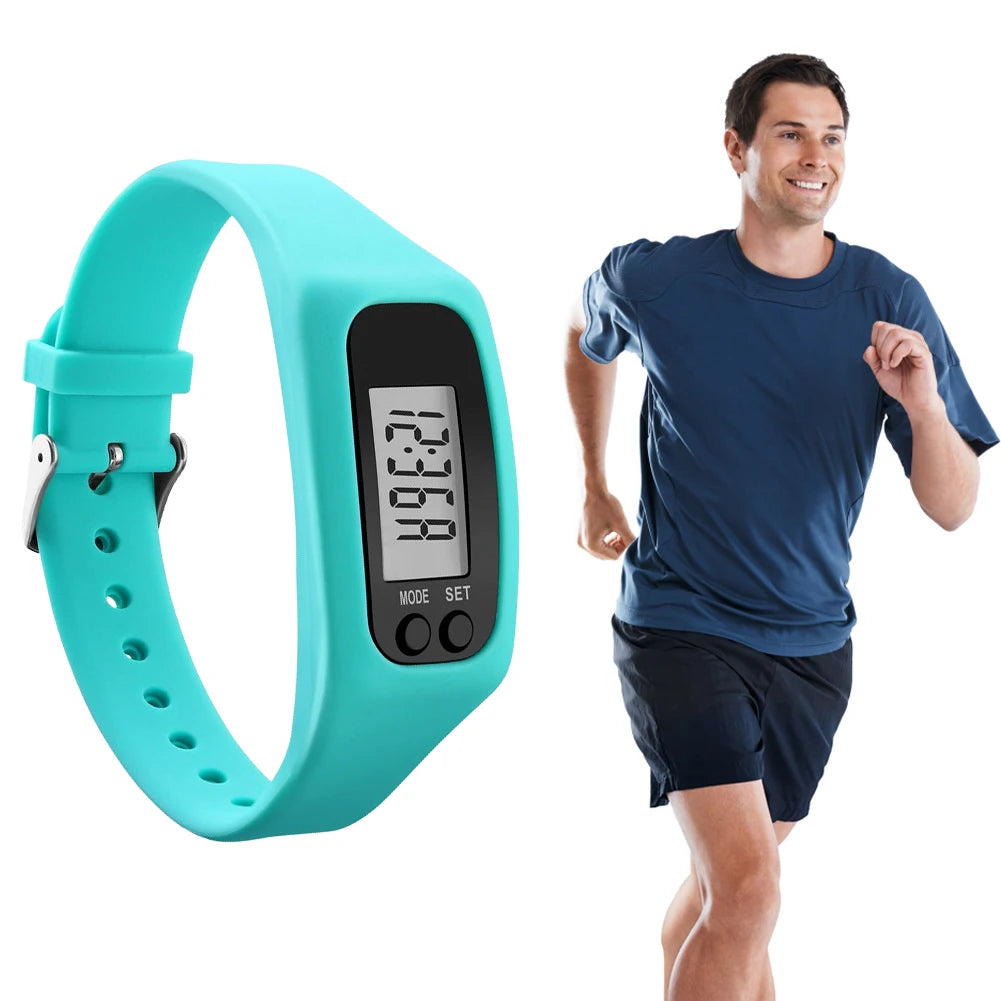 LED Pedometer Bracelet Step Counter Watch 12/24H Time Display Silicone Step Tracker Multi-Function Fitness Watch for Adults kids