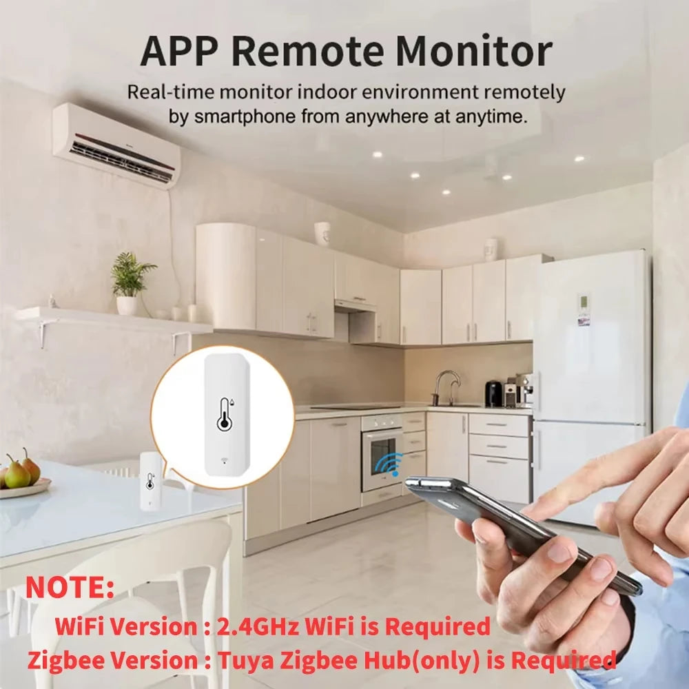 Smart Temperature and Humidity Sensor ZigBee 3.0 or WiFi App Monitor Tidesmit