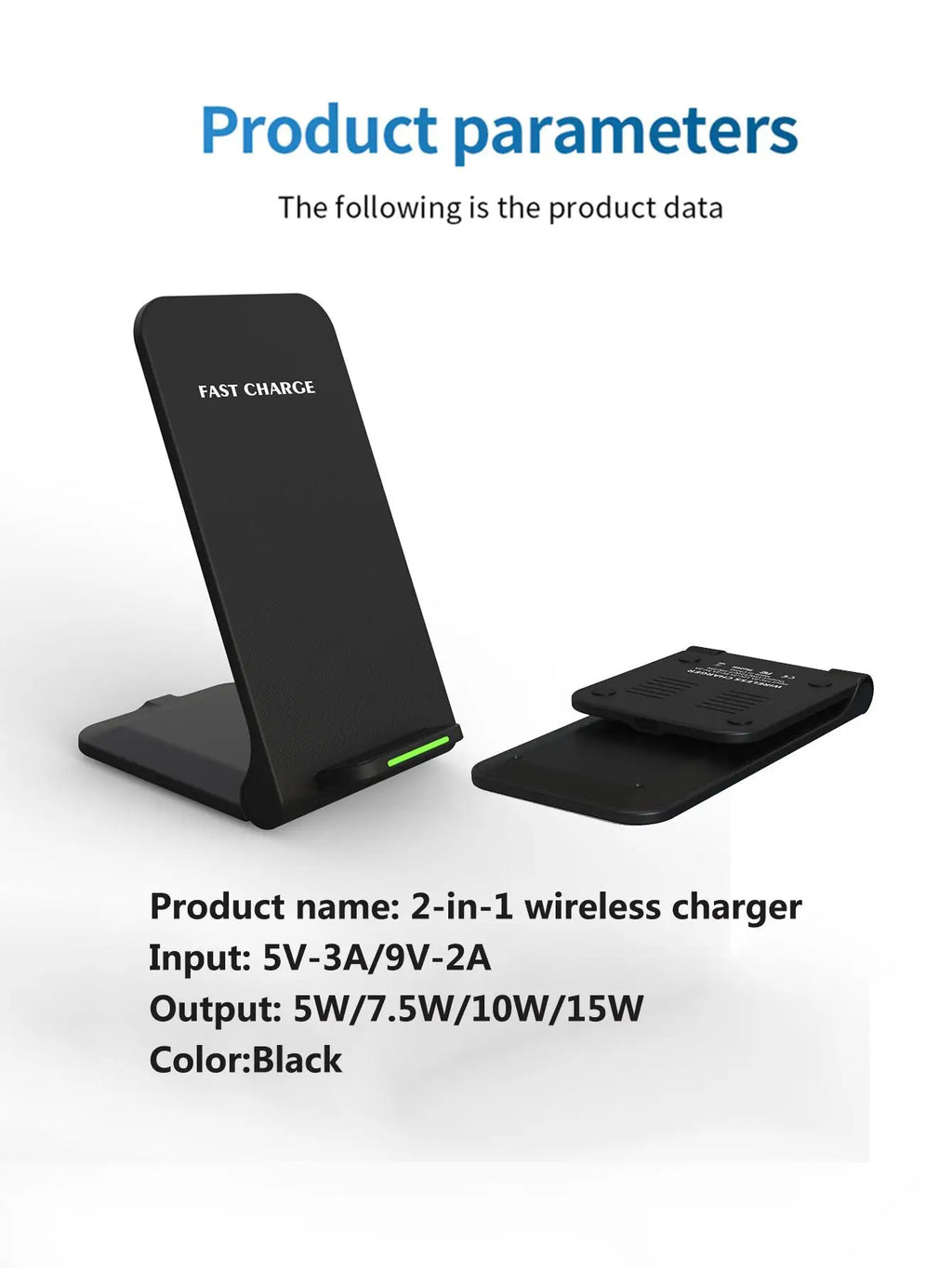 15W Foldable Wireless Charger Stand - Qi Certified Fast Phone Holder Tidesmit