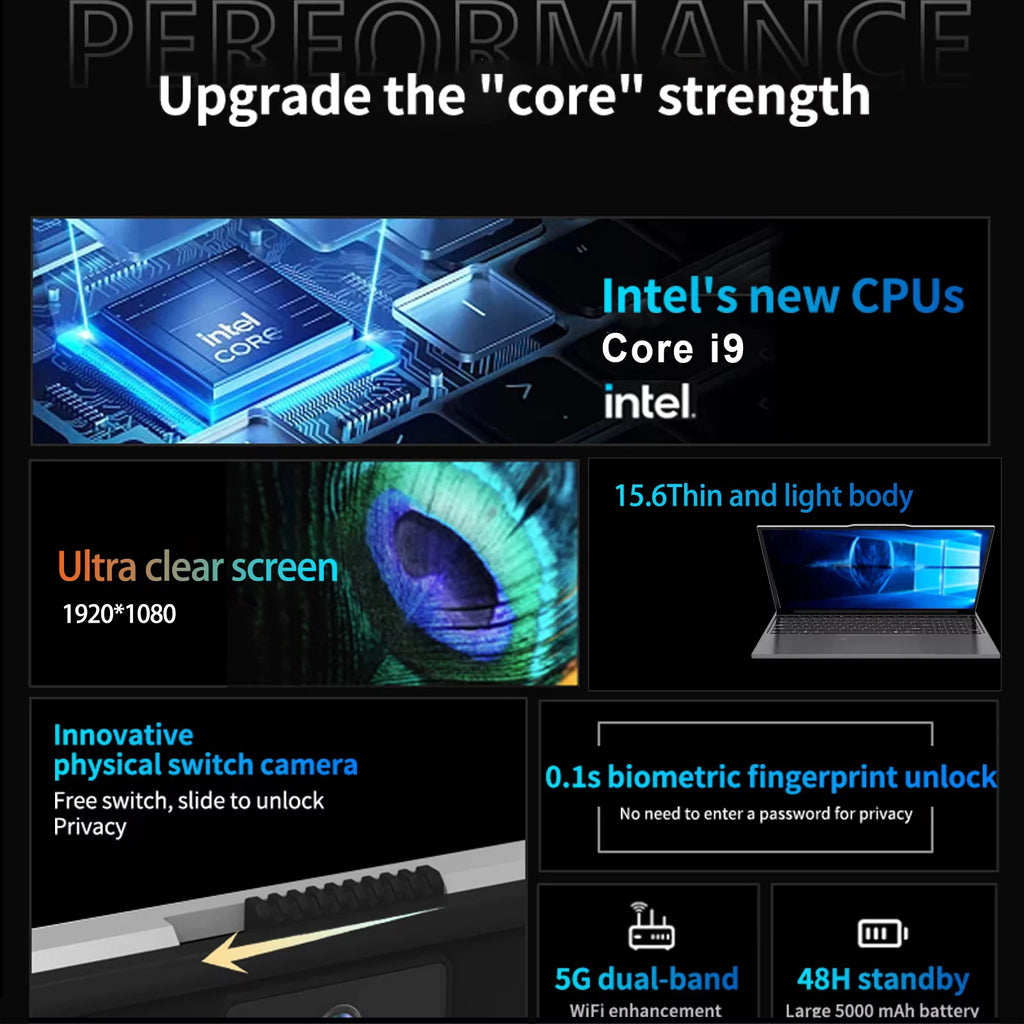 15.6"Laptop Bag Intel Core i9 10980HK Windows 11 Gaming PC 16GB RAM Computer 1TB 2TB SSD Fingerprint Unlock Backlight 4K Laptops