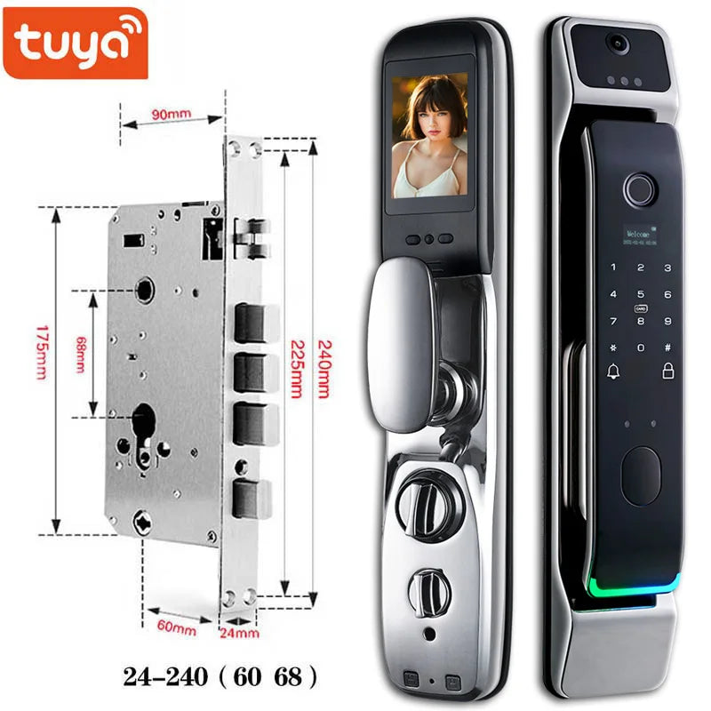 Tuya Smart 3D Face Door Lock Security Face & Camera Monitor Intelligent Fingerprint Password Biometric Electronic Key Unlock