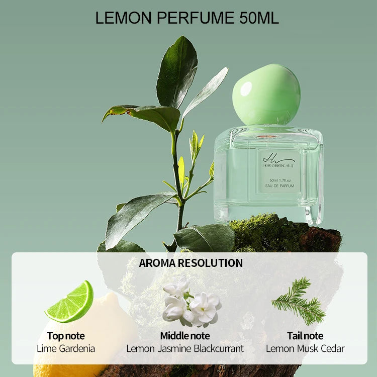 Hope Christine 50ml EDP for women: Citrusy lemon, lime, and floral perfume in a square bottle with round green cap.