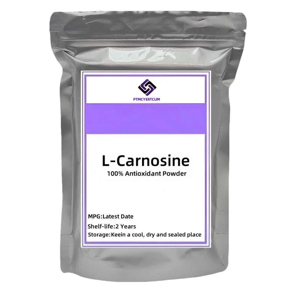 Tidesmit 100% L-Carnosine antioxidant powder supplement in protective aluminum foil packaging for longevity.