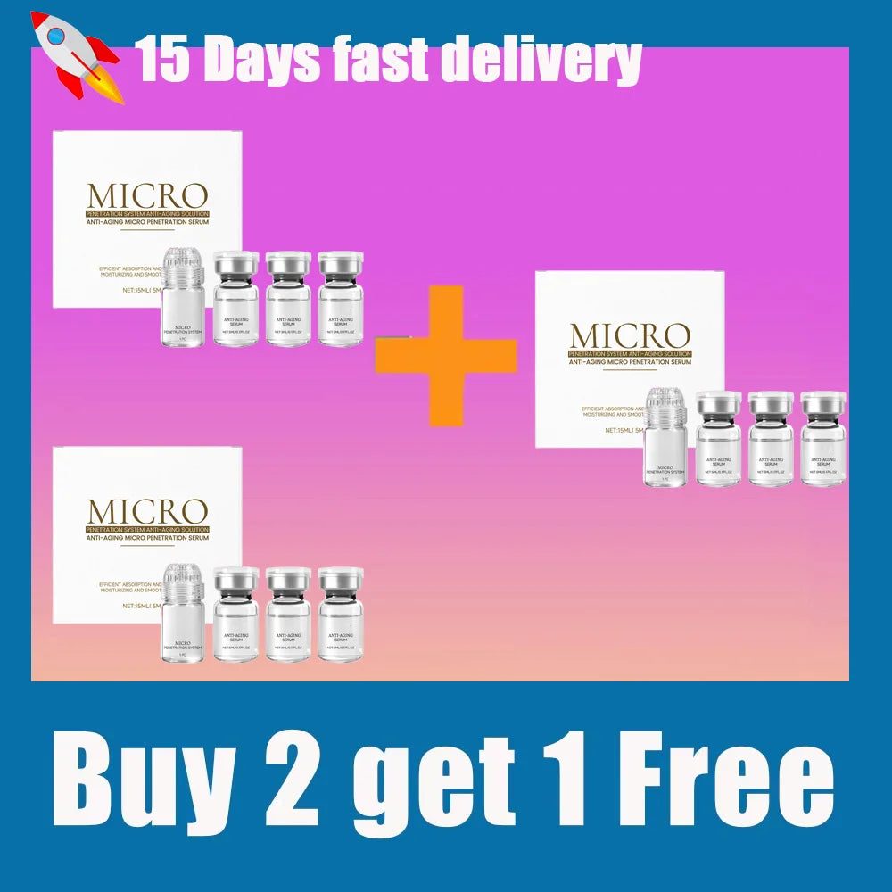 Micro Collagen Anti-Aging Essence set with hydrating firming serum vials for pore cleaning and skin rejuvenation.