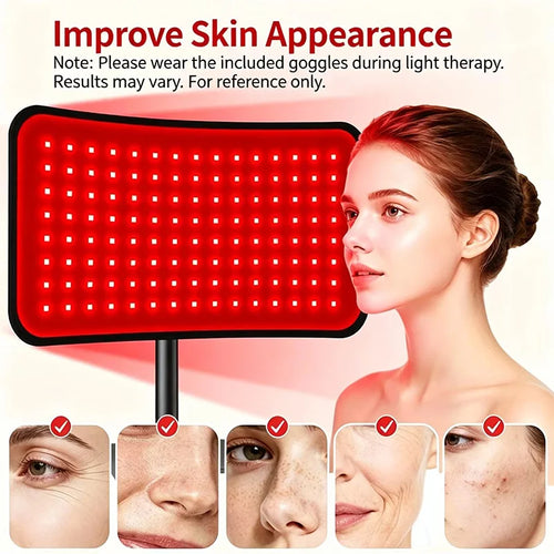 Large rectangular red light therapy LED panel for skin rejuvenation and wellness therapy.
