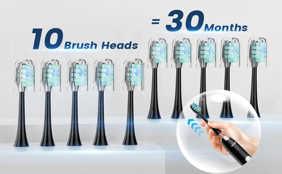 Sejoy Electric Sonic Toothbrush with 10 pcs Replacement Heads 5 Modes USB Rechargeable Waterproof Electric Tooth Brushes
