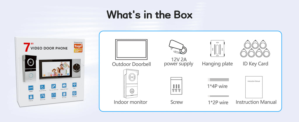 Tuya WiFi Video Intercom with 7'' HD Display, Dual-Mode Night Vision & Waterproof Design, Video Door Bell for Villa/Gate