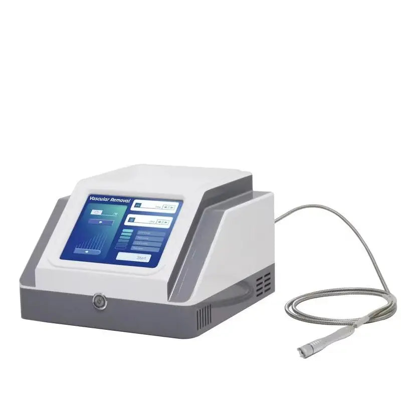 White and grey 980nm diode laser machine for painless spider vein and vascular removal with touchscreen interface.